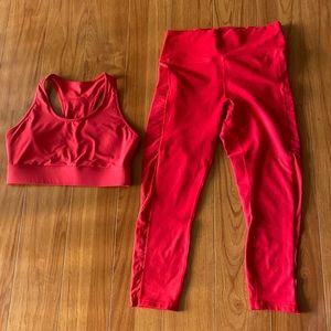 Fabletics Women’s Red Sports Bra + Legging Set, Size Medium